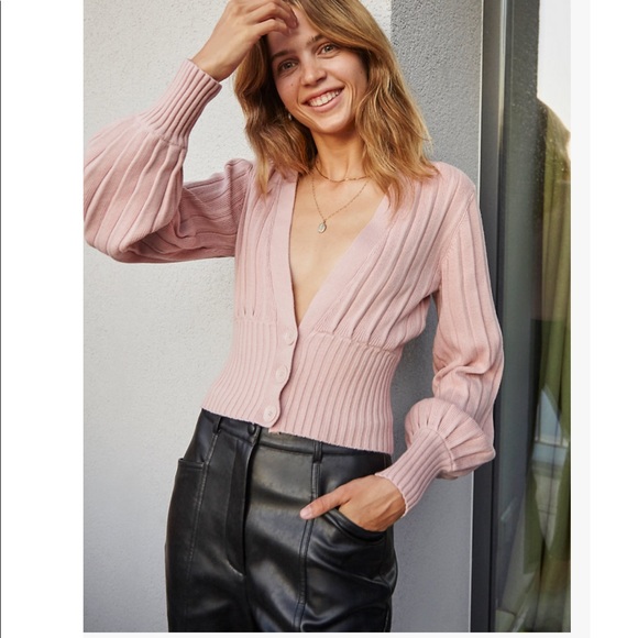 NWT Aritzia Wilfred New Plunge Front Cardigan Pink - Picture 2 of 5